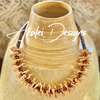 Beige Rose Petals and Brown Beaded Hawaiian Haku Necklace Lei - 20"