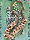 Beige & Cognac Brown Beaded Hawaiian Haku Rose Petal Lei - 22"