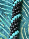 Glossy Black & Matte Turquoise Spiral Necklace  - 19”