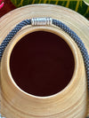 Blue Gray Lentil Beaded Hawaiian Haku Lei Mini (5 Cluster Focal) with Sky Blue Fire-polish Beads- 22"