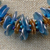 Blue and Gold Beaded Hawaiian Haku Rose Petal Lei - 23"