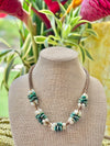 Blue Green Lentil Beads with Gold Ivory Mushroom Hawaiian Haku Lei Mini (5 Clusters)  - 23"