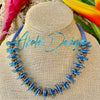 Blue and Gold Beaded Hawaiian Haku Rose Petal Lei - 23"