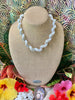 Silk Fiber with Metallic Braided Kumihimo Necklace Lei- White & Gold Metallic Fiber 21"