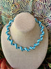 Light Blue, Teal Fiber with Silver Metallic Fiber Necklace Lei & Hat Band- 21"