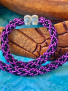 Purple & Black Necklace and Bracelet: Continuous beaded braid -22.5” (combo)