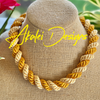 Beige Two-toned Fiber Kumihimo Necklace Lei and Hat Band: 20"