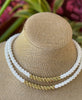 Double Strand White "Hawaiian Island Inspired" Necklace with Yellow Drops - 43”