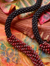 Hawaiian Lei Glass Bead Necklace - Red Picasso Lilikoi Matte Black 20”