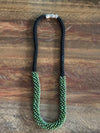 Jade Green Picasso with Black Seed beads Hawaiian Lilikoi Lei Necklace - 19”