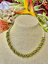 Green Lentil, Brown Rizo with Yellow Double Spiral Necklace - 22"