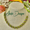 Green Lentil, Brown Rizo with Yellow Double Spiral Necklace - 22"