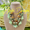 Milky Green Chartreuse Beaded Hawaiian Haku Lei Mini (5 Clusters) with Unicorne Lampwork Beads - 28"