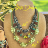 Blue Green Lentil Beads with Gold Ivory Mushroom Hawaiian Haku Lei Mini (5 Clusters)  - 23"