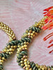 Green metallic w/ Khaki Green Drops Double Spiral Necklace - 22" Silver