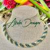 Green metallic w/ Khaki Green Drops Double Spiral Necklace - 22" Silver