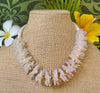 Opalescent White Beaded Rose Petal Haku Necklace Lei - 23"