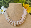 Opalescent White with Brown Daggers & Yellow Lentil Beaded Haku Necklace Lei - 23"