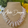 Opalescent White with Brown Daggers & Yellow Lentil Beaded Haku Necklace Lei - 23"