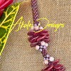 Oxblood Red Rose Petal w/ Pink Mushroom Beaded Hawaiian Haku Lei Mini (5 Clusters)  - 24"