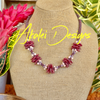 Oxblood Red Rose Petal w/ Pink Mushroom Beaded Hawaiian Haku Lei Mini (5 Clusters)  - 24"