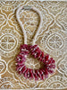 Red Picasso Rose Petals & Pink Beaded Hawaiian Haku Lei - 21"