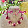 Dark Red Rose Petal w/ Golden Pink Beaded Hawaiian Haku Lei Mini (5 Clusters)  - 22"