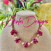 Oxblood Red Rose Petal w/ Golden Pink Tear Drop Beaded Hawaiian Haku Lei Mini (5 Clusters)  - 22"