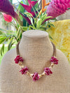 Oxblood Red Rose Petal w/ Golden Pink Tear Drop Beaded Hawaiian Haku Lei Mini (5 Clusters)  - 22"