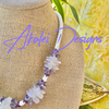 White Petals with Purple Thistle Gold Beaded Hawaiian Haku Lei Mini (5 Clusters)  - 24""