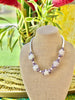 White Petals with Purple Thistle Gold Beaded Hawaiian Haku Lei Mini (5 Clusters)  - 24""