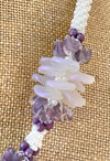 White Petals with Purple Thistle Gold Beaded Hawaiian Haku Lei Mini (5 Clusters)  - 24""