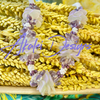 White Petals with Purple Thistle Gold Beaded Hawaiian Haku Lei Mini (5 Clusters)  - 24""