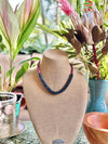 Peony Pink Lilikoi Lei Necklace with Matte Blue Rainbow Drop- 20”