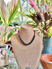 Peony Pink Lilikoi Lei Necklace with Matte Blue Rainbow Drop- 20”