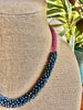 Peony Pink Lilikoi Lei Necklace with Matte Blue Rainbow Drop- 20”