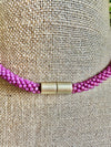Peony Pink Lilikoi Lei Necklace with Matte Blue Rainbow Drop- 20”