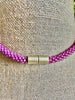 Peony Pink Lilikoi Lei Necklace with Matte Blue Rainbow Drop- 20”