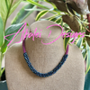 Peony Pink Lilikoi Lei Necklace with Matte Blue Rainbow Drop- 20”