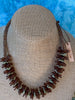 Transparent Picasso Brown & Green Beaded Hawaiian Haku Rose Petal Lei - 24"