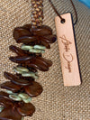 Transparent Picasso Brown & Green Beaded Hawaiian Haku Rose Petal Lei - 24"