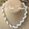 Silk Fiber with Metallic Braided Kumihimo Necklace Lei- White & Gold Metallic Fiber 21"