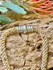 Green metallic w/ Khaki Green Drops Double Spiral Necklace - 22" Silver