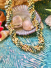 Green metallic w/ Khaki Green Drops Double Spiral Necklace - 22" Silver